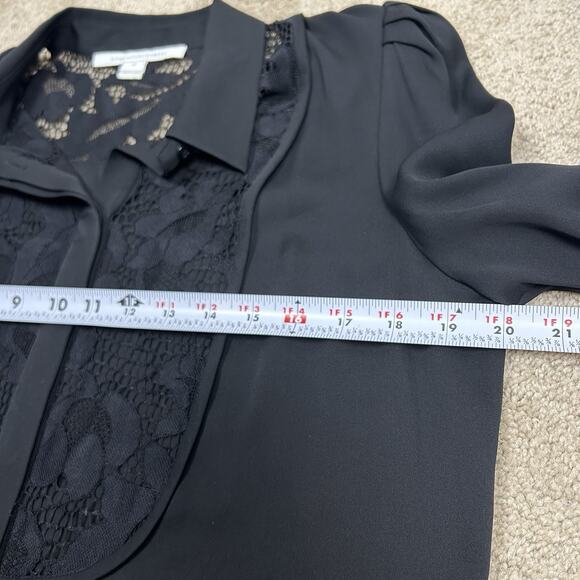 NWOT Diane Von Furstenberg Lucia Lace Trimmed Silk Tunic Top Black Womens 10 - Picture 8 of 13